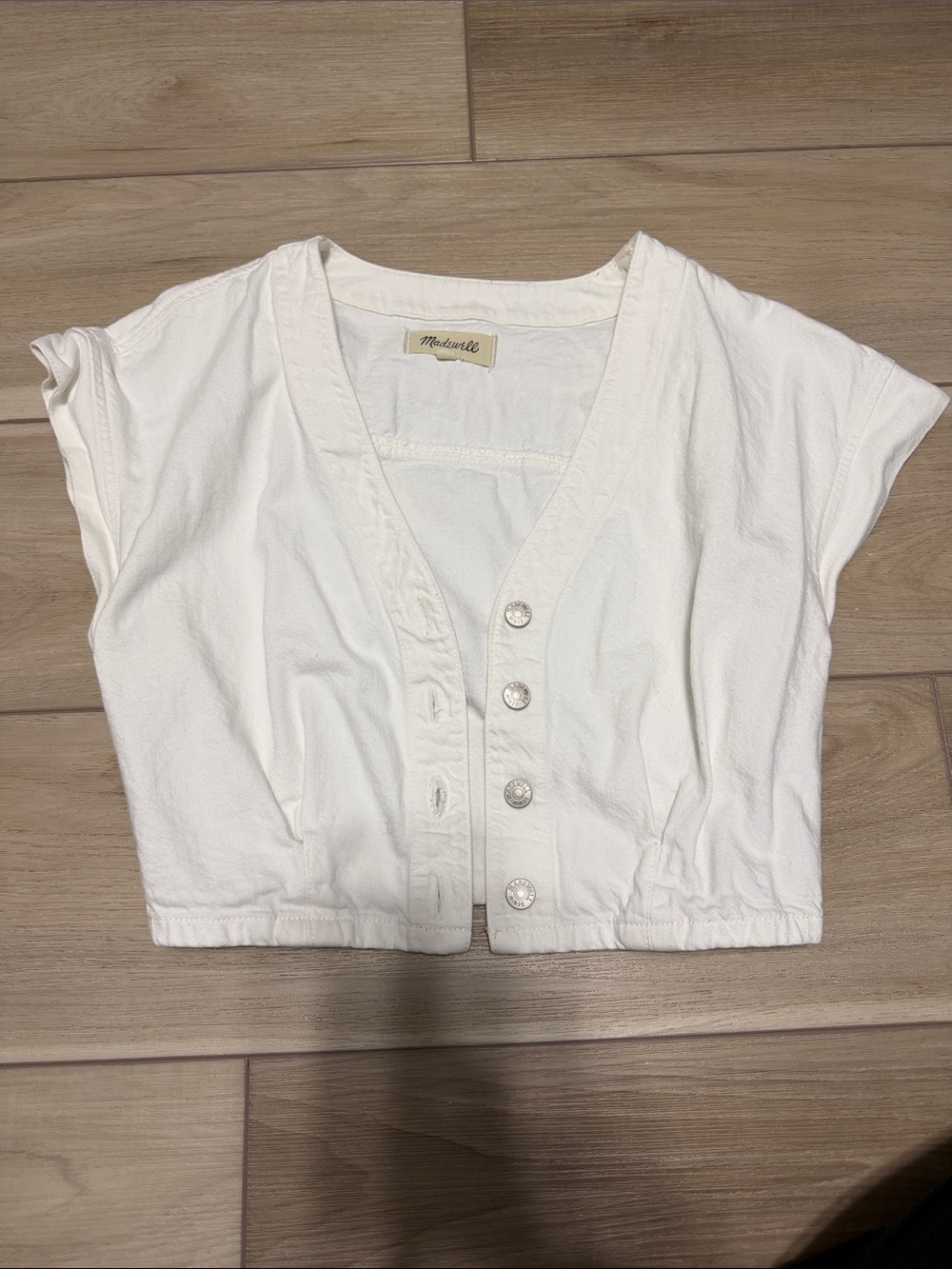 Madewell White Cropped denim vest top
